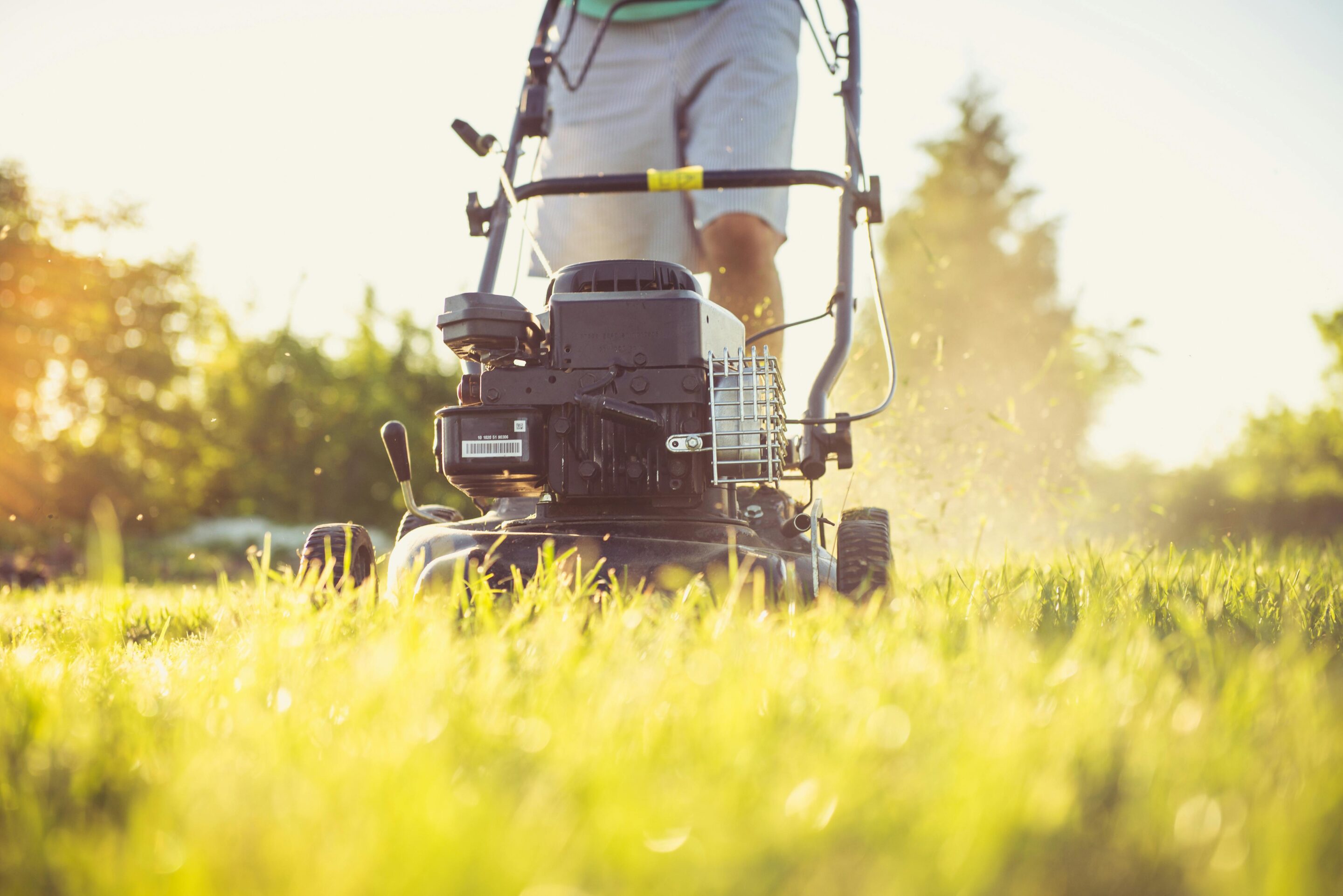 Crew mowing a residential lawn in Allen